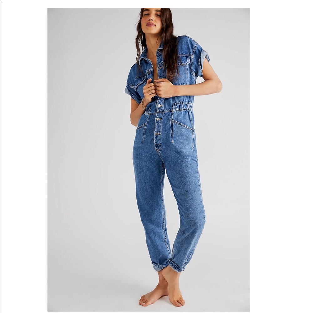 Free People Marci coverall. Color Blue Sapphire. Size small.